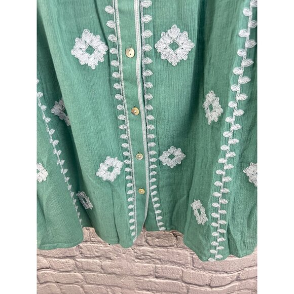 J. Jill Contrast-Embroidered Peasant Top A-Line Green Size M NWT - Picture 4 of 11